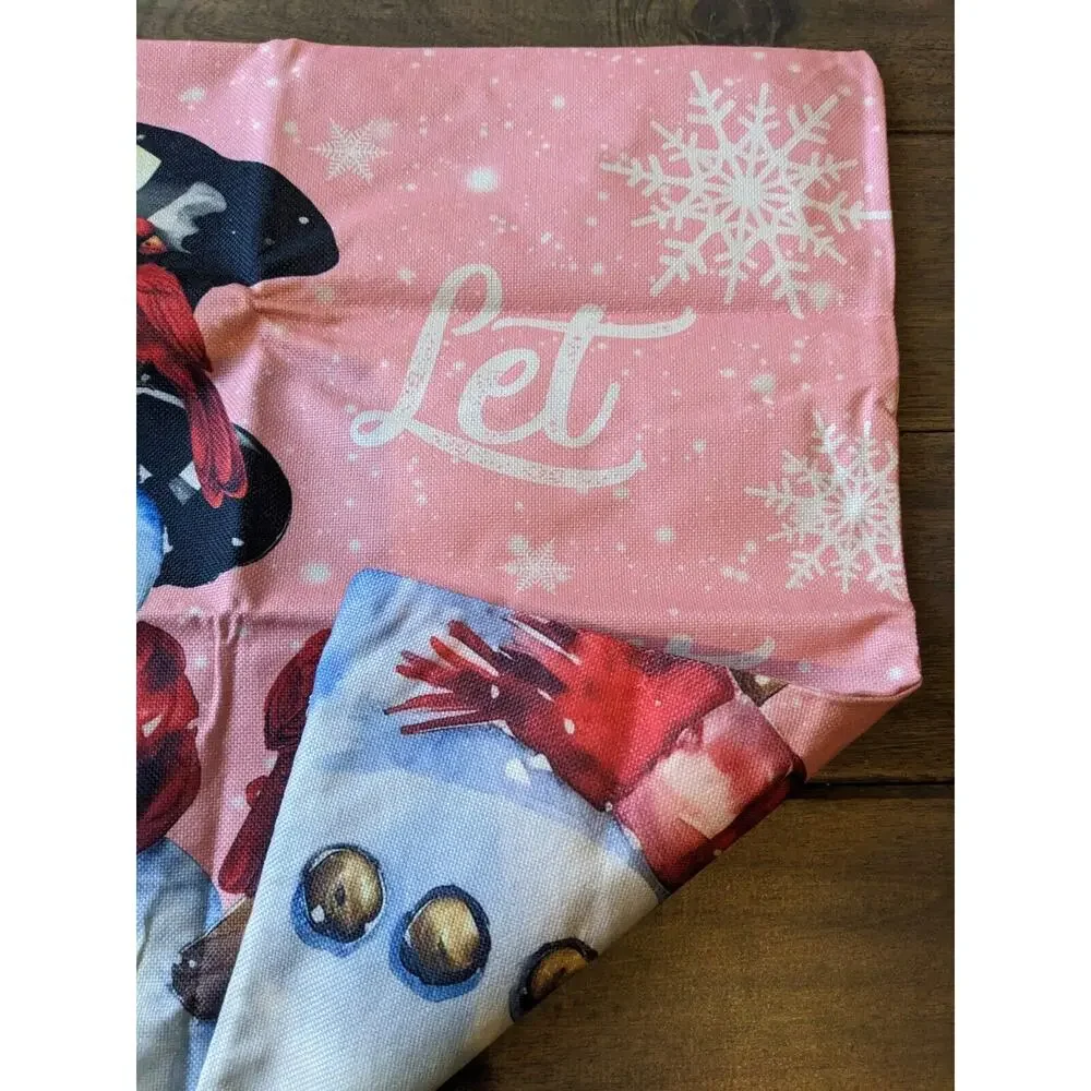 Set of Two Red Cardinal Christmas Pillow Covers Snowman Let It Snow Snowflake